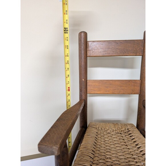 Vintage MCM 24" Wooden Child’s Rocking Chair w/ Arms & Handwoven Rattan Seat EUC - Picture 3 of 7
